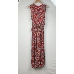 Adrianna Papell 100% Silk Floral Maxi Dress Sleeveless Tie Waist Evening 12